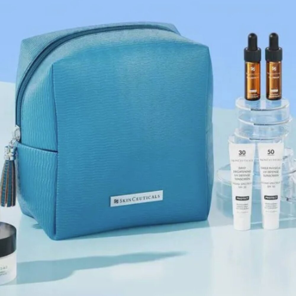 Skinceuticals Gift Set Discoloration Defense Phloretin CF SPF 50 Makeup Bag NWT